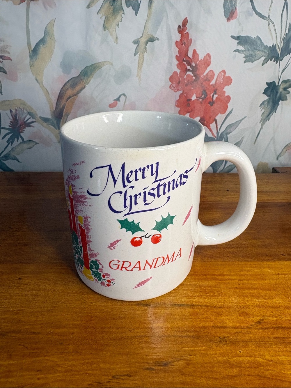 Vintage Merry Christmas Grandma Ceramic Coffee Mug - White Holiday Mug